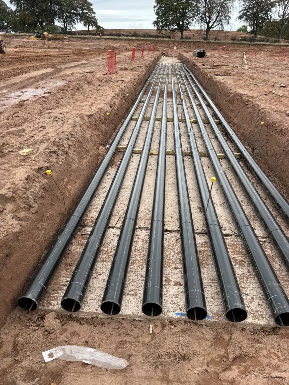 Underground cable ducts laid in a prepared trench at Bagnall